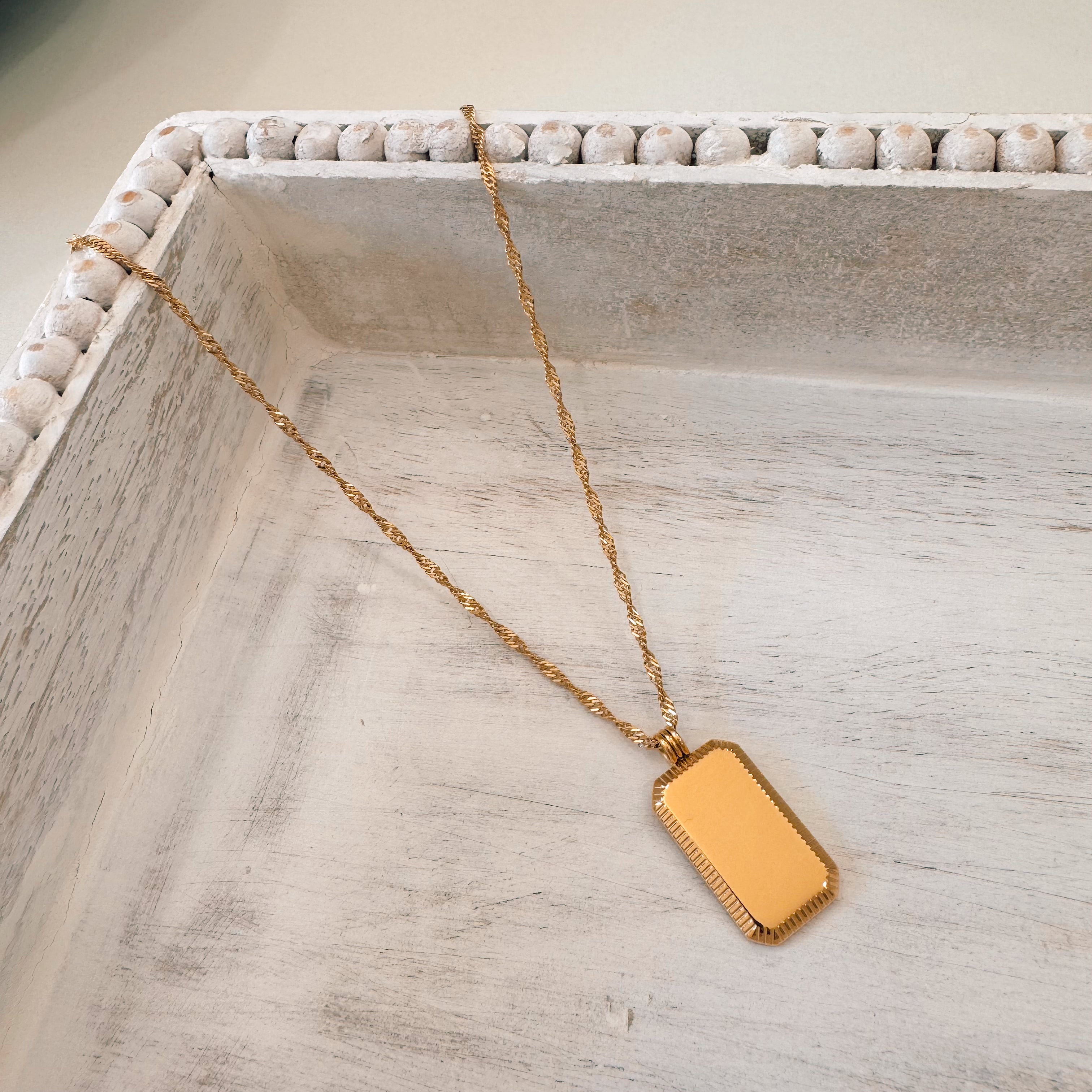 Rectangle Engraving Charm Necklace
