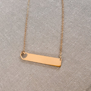 Heart Cut-Out Engraving Bar Necklace