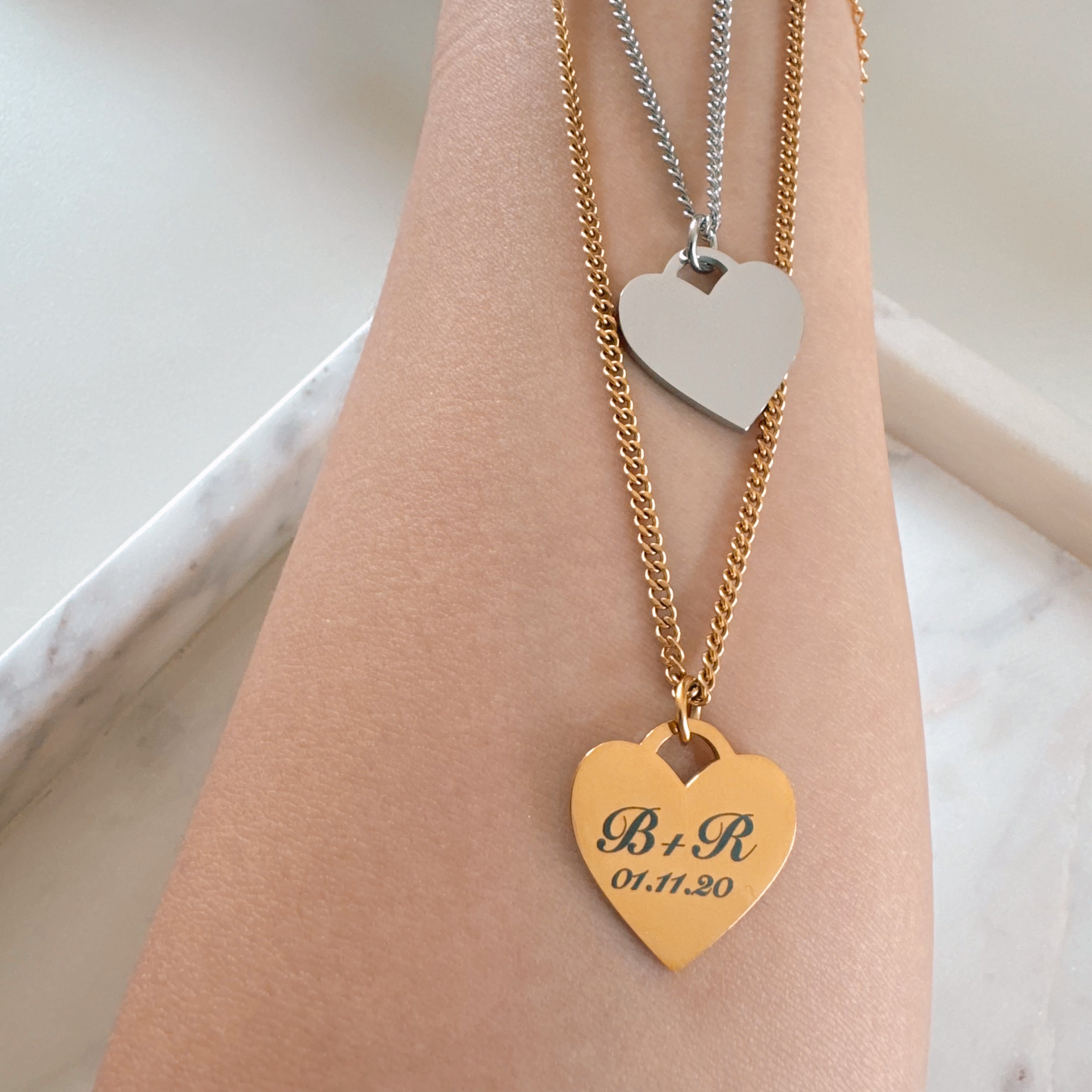 Heart Engraving Charm Necklace