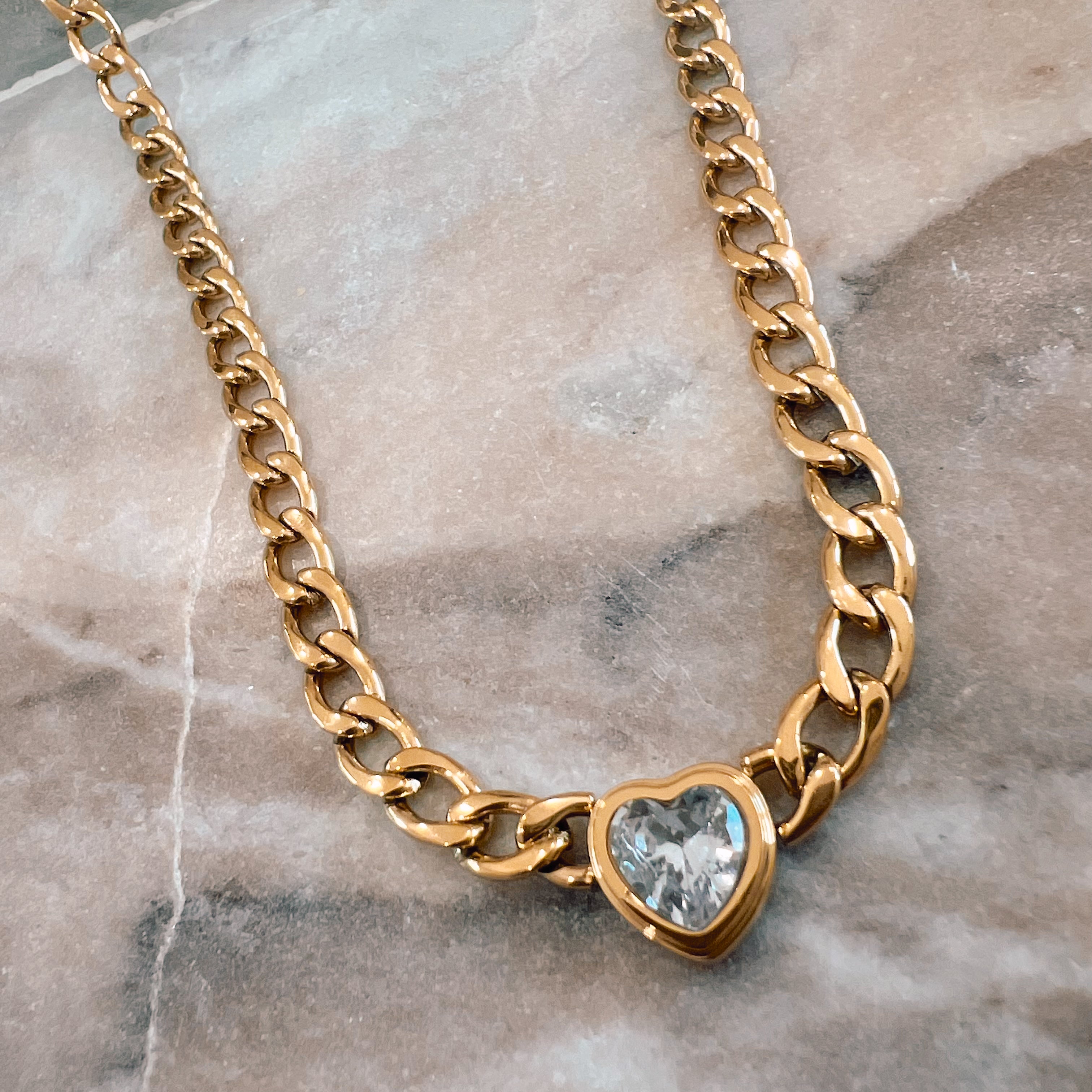 Galentine CZ Heart Chain Necklace
