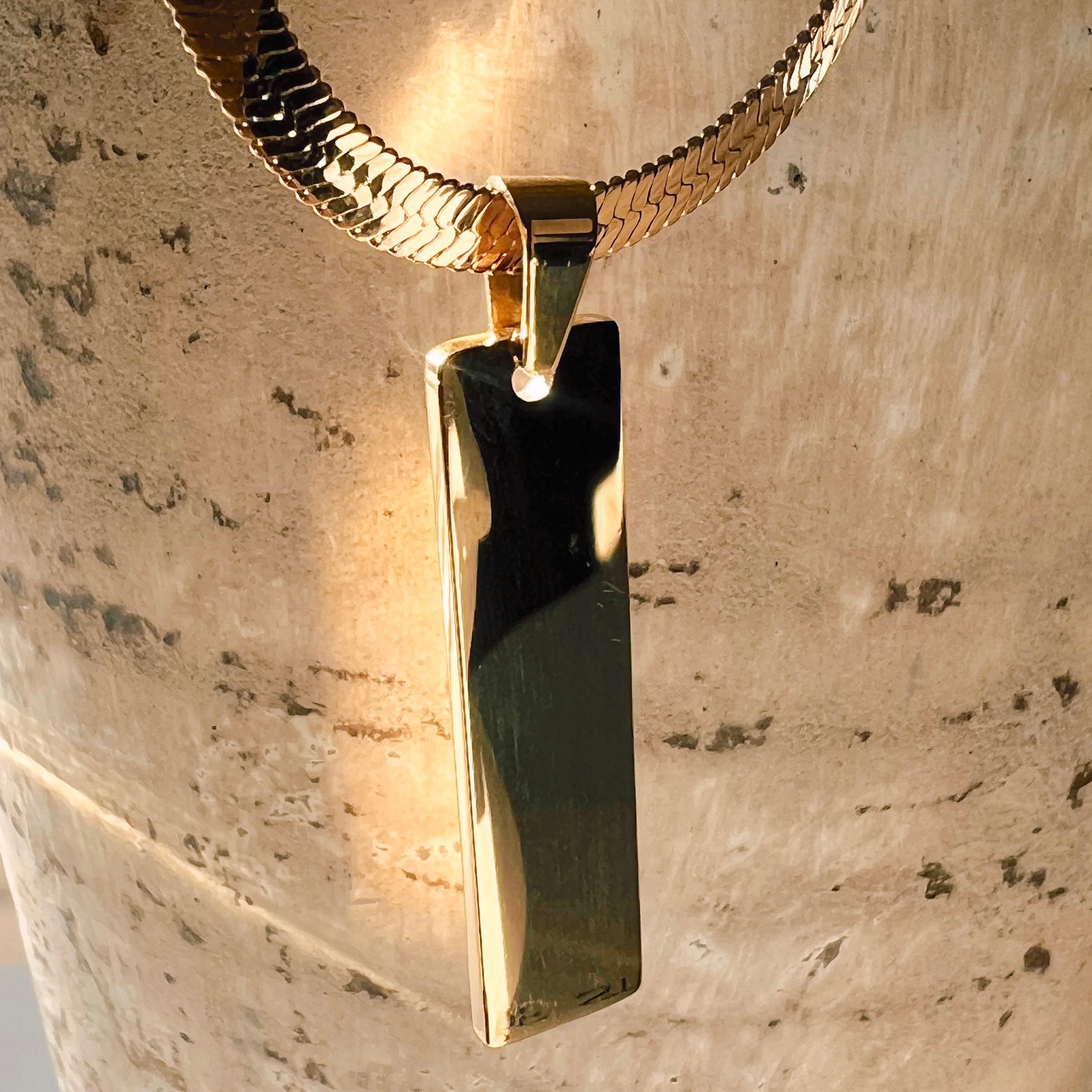 Rectangle Drop Engraving Herringbone Necklace